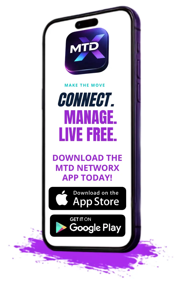 MTD NetworX app displayed on a phone